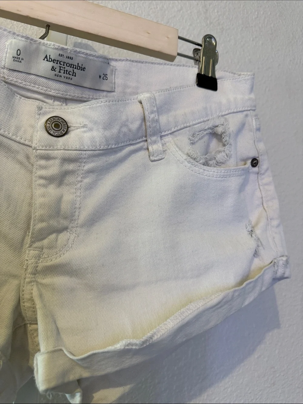 Abercrombie & Fitch White Distressed Denim Short Shorts